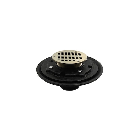 Jones Stephens 4in Heavy Duty Inside Caulk Floor Drain/Shower Drain, 10in Pan, 5in Nickel Bronze Round Strainer D80118